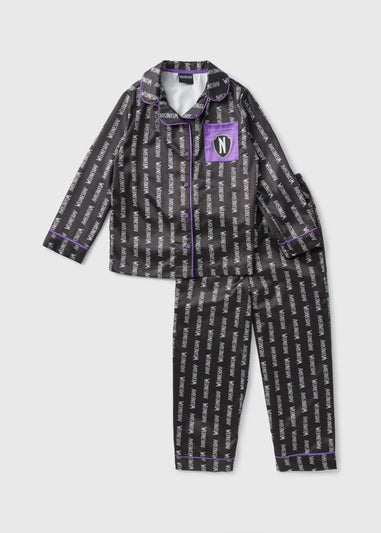 Wednesday Kids Black Satin Top & Bottoms Pyjama Set (7-13yrs)