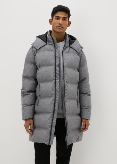 Grey Longline Puffer Jacket