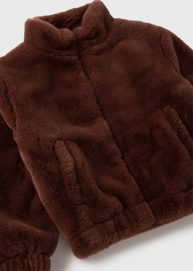 Girls Brown Faux Fur Bomber Jacket (7-15yrs)