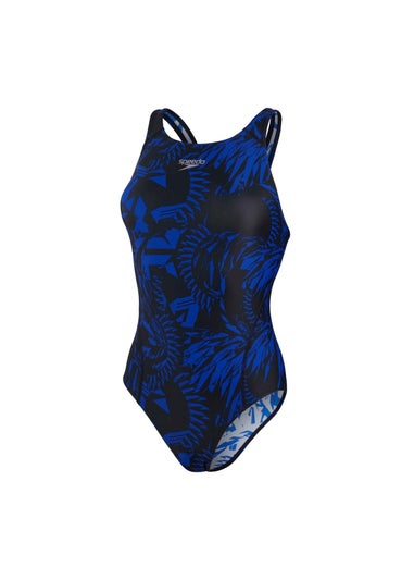 Speedo Black/Blue Allover Recordbreaker Eco EnduraFlex One Piece Swimsuit