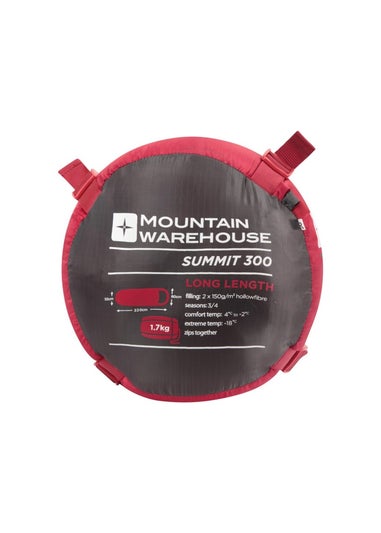 Mountain Warehouse Red Summit 300 Left Zip Winter Mummy Sleeping Bag