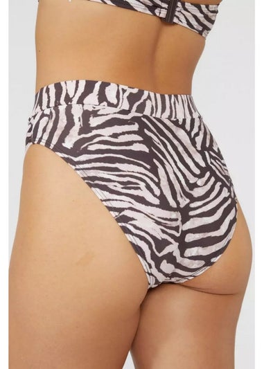 Gorgeous White and Oak Zebra Print Mid Rise Bikini Bottoms