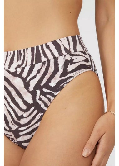 Gorgeous White and Oak Zebra Print Mid Rise Bikini Bottoms
