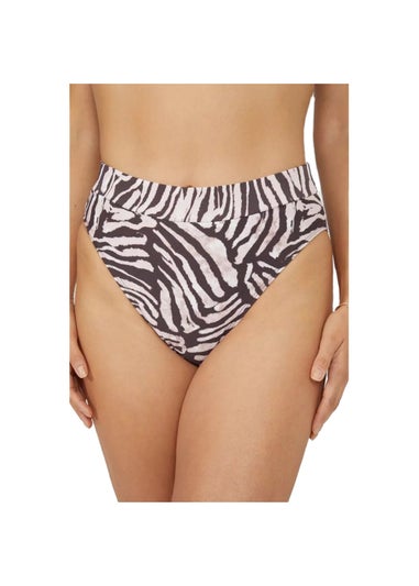 Gorgeous White and Oak Zebra Print Mid Rise Bikini Bottoms