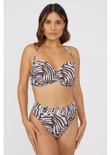 Gorgeous White and Oak Zebra Print Mid Rise Bikini Bottoms