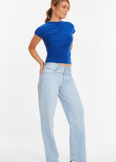 Quiz Blue Wrap High Neck Top