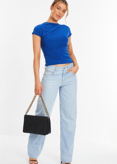 Quiz Blue Wrap High Neck Top