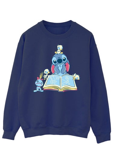 Disney Stitch Reading A Book Women Navy Printed Sweatshirt