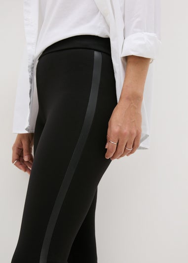 Black PU Side Stripe Leggings