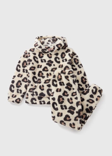 Cream Animal Print Fleece Pyjama Set