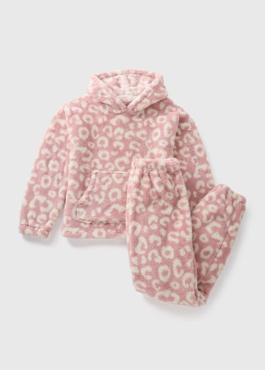 Pink Animal Print Fleece Pyjama Set