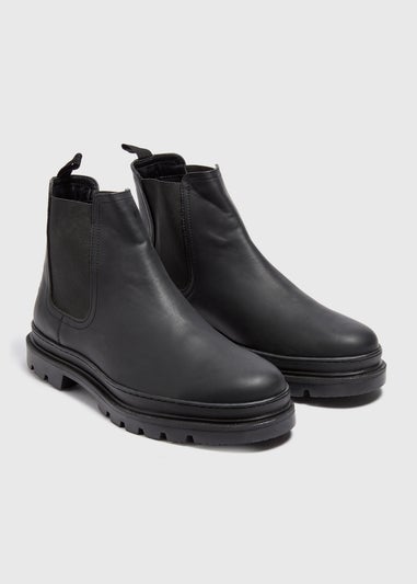 Black Faux Leather Chelsea Boots