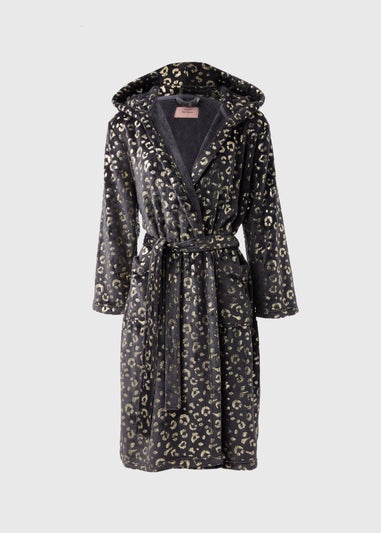 Charcoal Foil Animal Print Fleece Dressing Gown