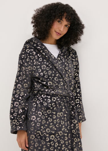 Charcoal Foil Animal Print Fleece Dressing Gown