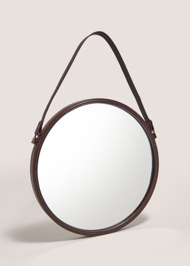 Brown Leather Urban Circle Mirror (41cm x 41cm x 61cm)