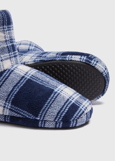 Navy Check Slipper Boots