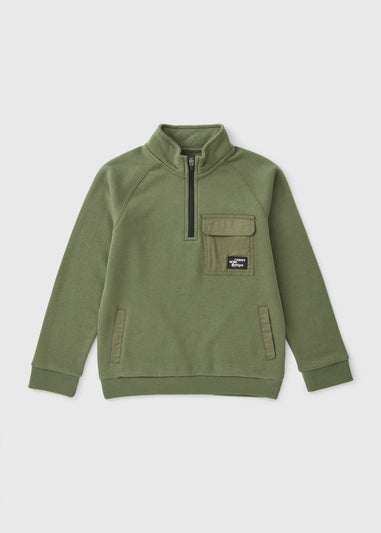 Boys Khaki Utility Half Zip Sweatshirt (7-15yrs)