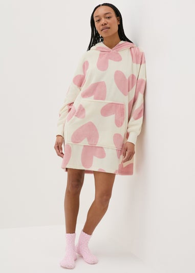 Cream Heart Print Snuggle Hoodie