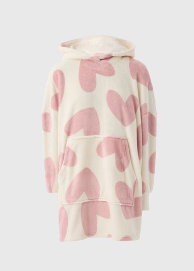 Cream Heart Print Snuggle Hoodie