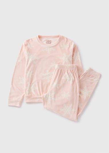 Pink Fleece Snowflake Loungewear Set