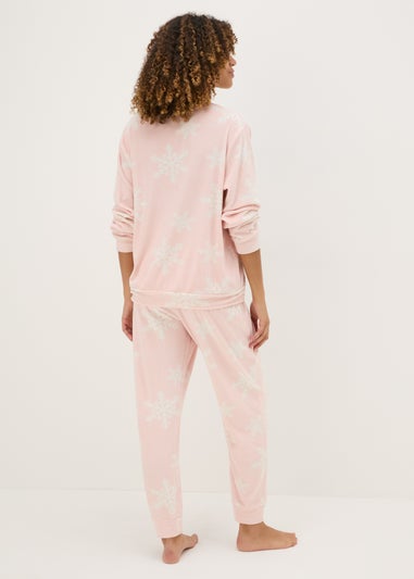 Pink Fleece Snowflake Loungewear Set