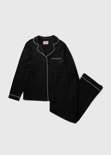 Black Shimmer Button Up Pyjama Set