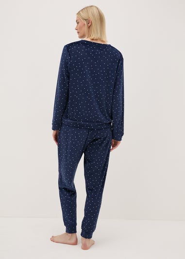 Navy Fleece Spot Loungewear Set