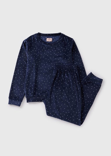 Navy Fleece Spot Loungewear Set