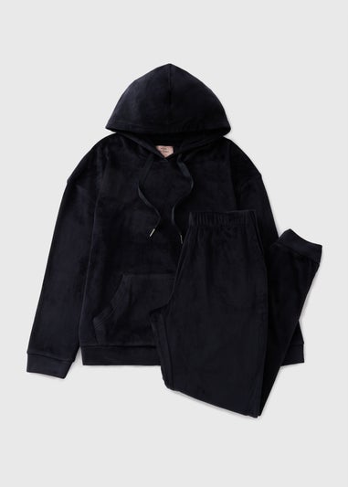 Black Fleece Hooded Loungewear Set