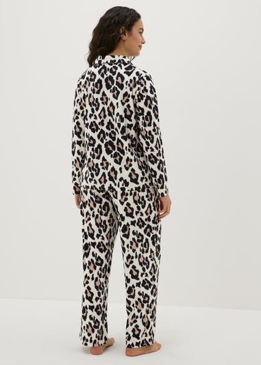 Cream Slinky Animal Print Pyjama Set