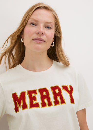 Cream Merry Slogan T-Shirt