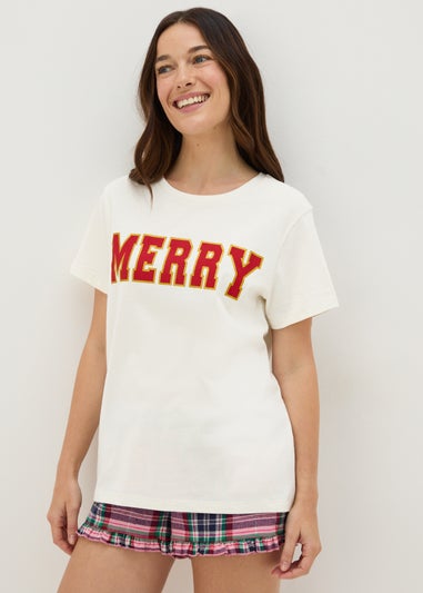 Cream Merry Slogan T-Shirt