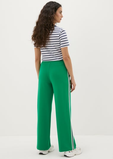 Green Side Stripe Wide Leg Trousers