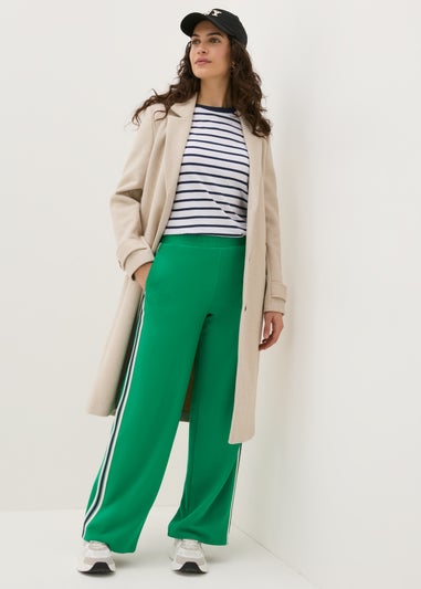 Green Side Stripe Wide Leg Trousers