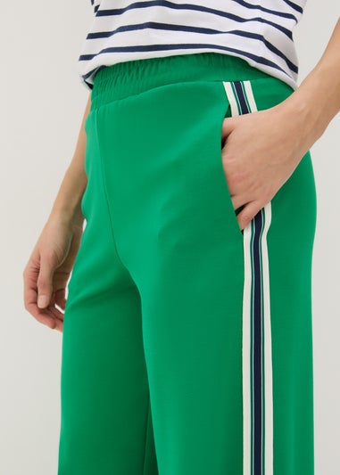 Green Side Stripe Wide Leg Trousers