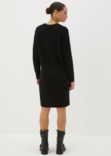 Black V-Neck Cable Knit Mini Dress