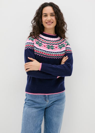 Joyful Navy Fairisle Knit Jumper