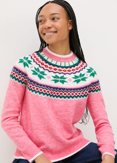 Joyful Pink Fairisle Knit Jumper