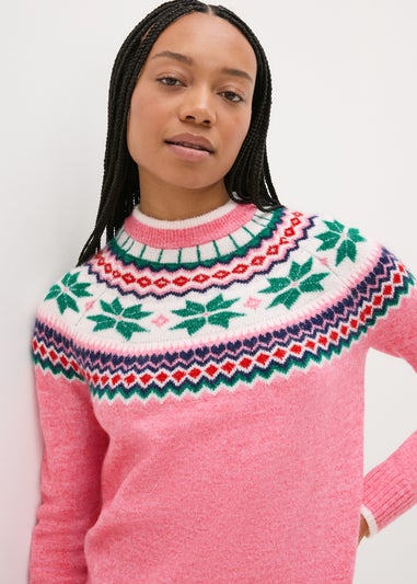 Joyful Pink Fairisle Knit Jumper