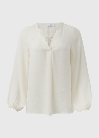 Cream Textured V-Neck Blouse