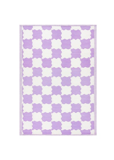 furn. Lilac Check Outdoor 100% Recycled Rug (120 x 180cm)