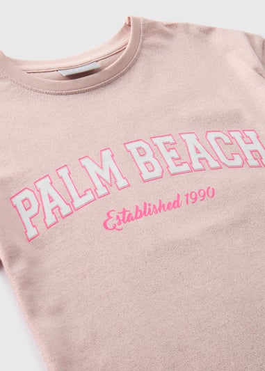 Girls Peach Foil Palm Beach T-Shirt (7-15yrs)