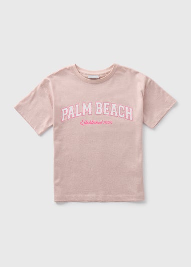 Girls Peach Foil Palm Beach T-Shirt (7-15yrs)