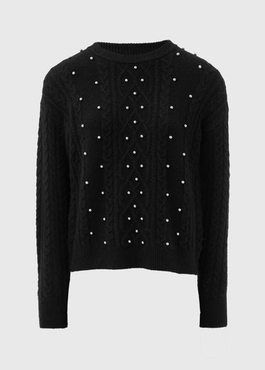 Black Embellished Knitted Jumper