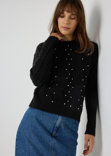 Black Embellished Knitted Jumper