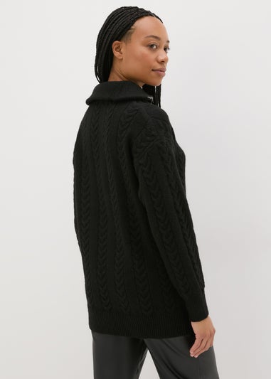 Black Cable Knit Half Zip Jumper