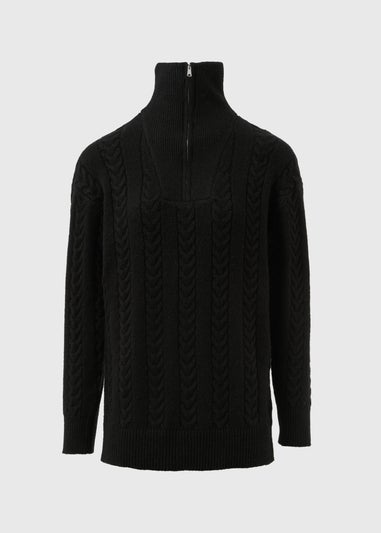 Black Cable Knit Half Zip Jumper