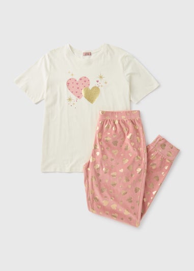 Cream Foil Heart Pyjama Set