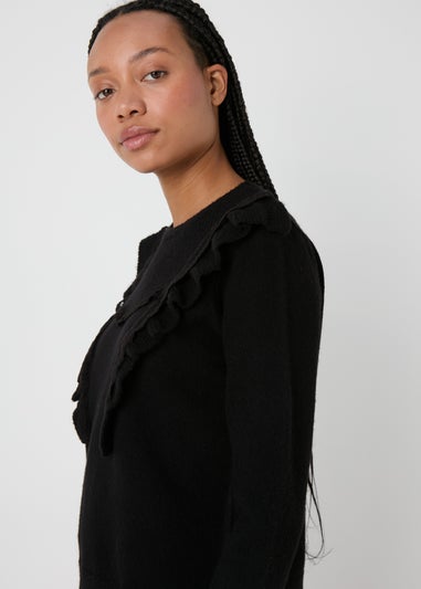 Black Pointelle Frill Knitted Jumper