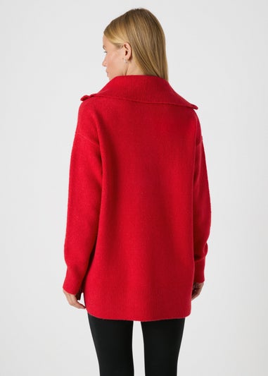 Red Zip Neck Knitted Tunic